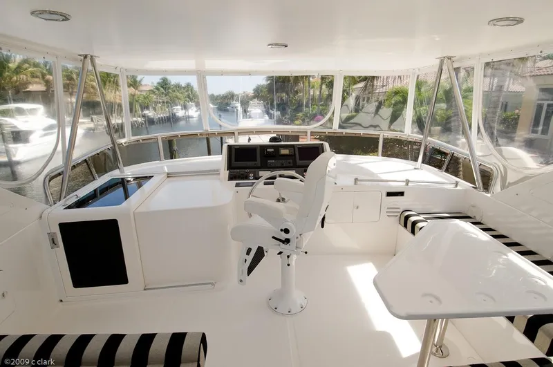 Slide: The Image of 2005 Ocean Alexander 58 Motoryacht helm with panoramic windows and modern controls. - 11