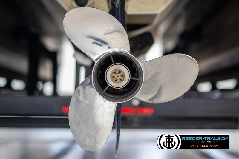 Slide: The Image of Close-up of a 2014 SunCatcher Elite 324 boat propeller. - 47