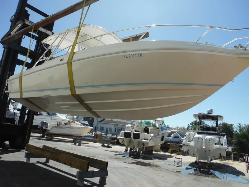 The Image of 1996 Intrepid 339 Walk Around boat on a trailer. - 0