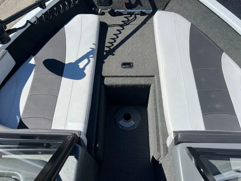 Slide: The Image of 2017 Smoker Craft 172 Ultima Fish n Ski boat interior with gray and white seating. - 27