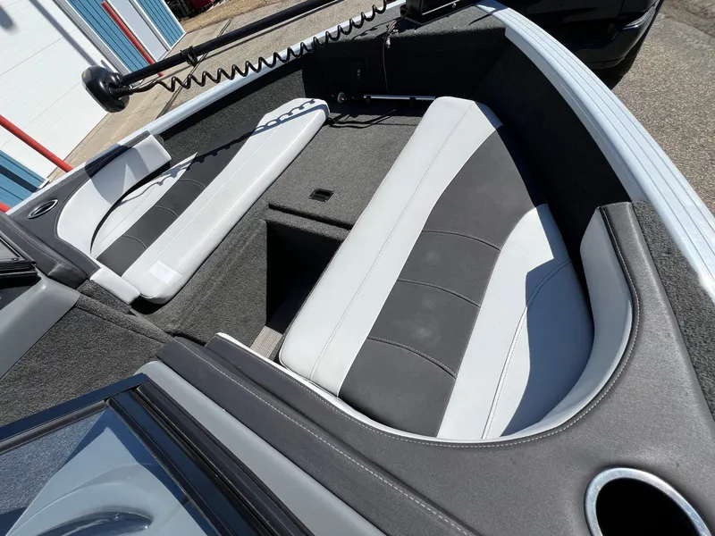 Slide: The Image of 2017 Smoker Craft 172 Ultima Fish n Ski boat interior with gray seating. - 8