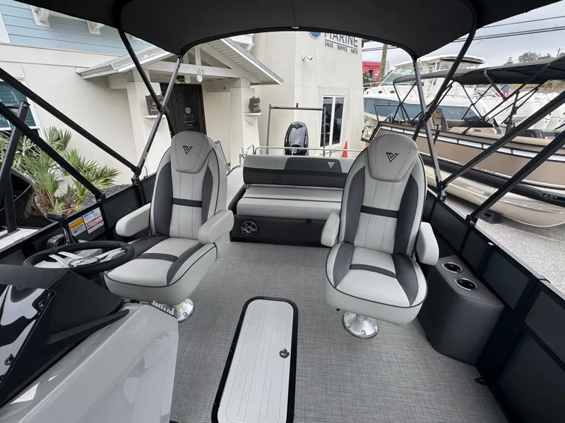 Slide: The Image of 2025 Viaggio Lago X-S boat interior with modern seating and sleek design. - 3