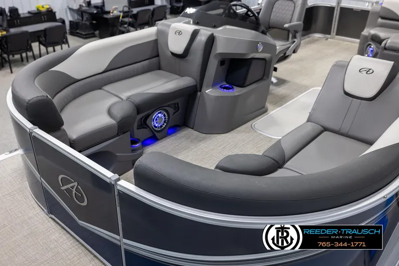 Slide: The Image of 2022 Avalon 2285 LSZ CRB boat interior with plush seating and modern design. - 10
