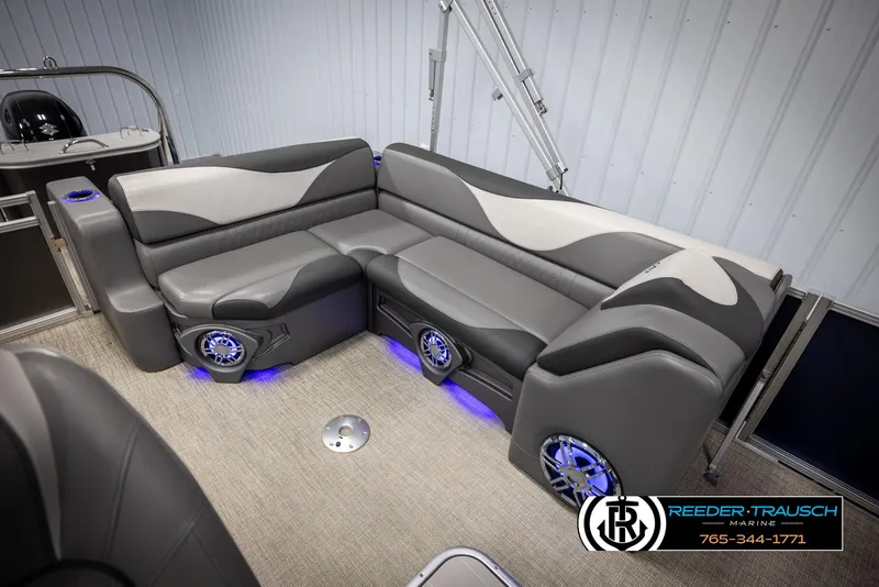 Slide: The Image of Luxurious seating in 2022 Avalon 2285 LSZ CRB pontoon boat with LED lighting. - 20