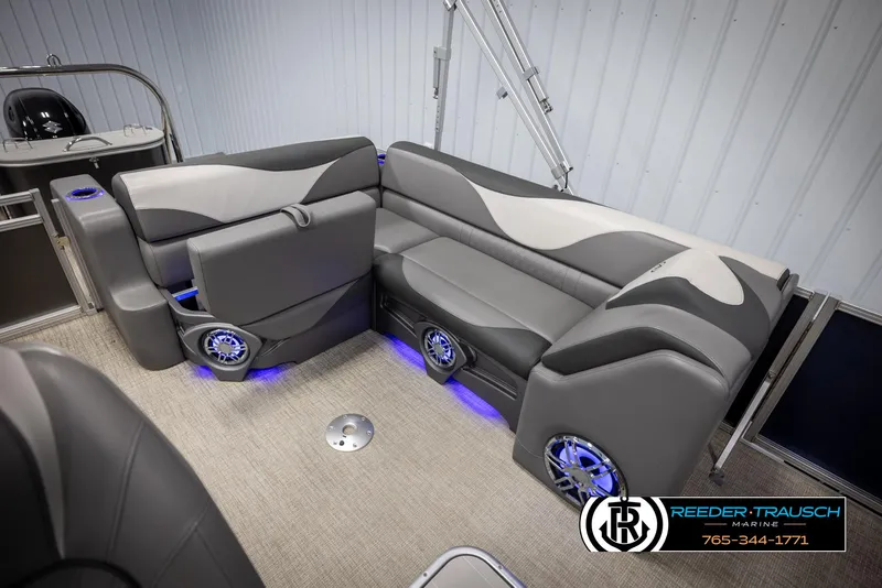 Slide: The Image of Luxurious seating in 2022 Avalon 2285 LSZ CRB pontoon boat with LED lighting. - 21