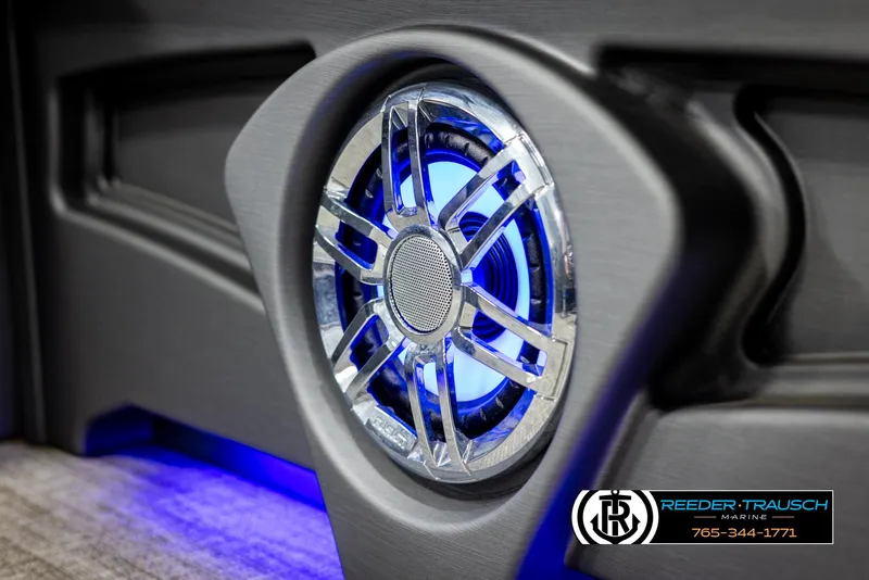 Slide: The Image of Close-up of 2022 Avalon 2285 LSZ CRB speaker with blue LED lighting. - 39