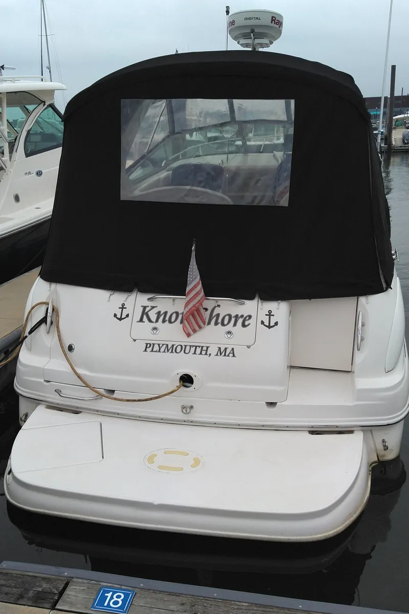 Slide: The Image of 2006 Sea Ray 280 Sundancer docked in Plymouth, MA with black canopy. - 4