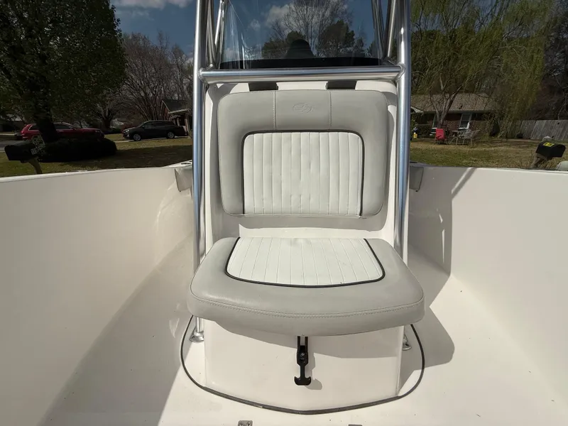 Slide: The Image of 2020 Sea Fox 206 Commander boat seat with white and gray upholstery. - 15