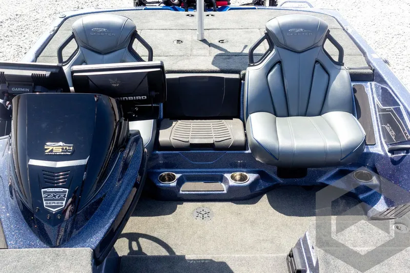 Slide: The Image of 2023 Skeeter ZXR 20 boat interior with dual seats and control panel. - 27