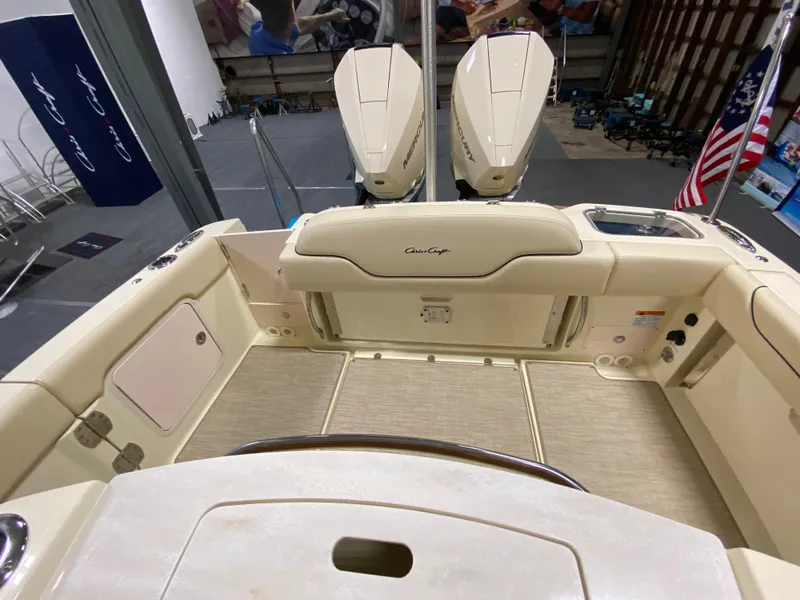 Slide: The Image of 2026 Chris-Craft Catalina 28 boat seat with elegant beige upholstery and quilted design. - 22