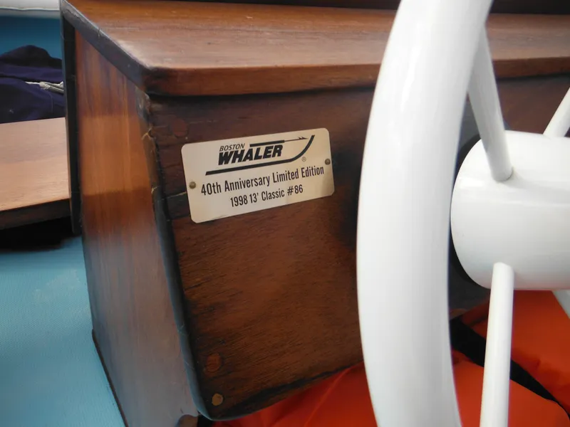 Slide: The Image of 1998 Boston Whaler 13 Sport, 40th Anniversary Limited Edition plaque and steering wheel. - 19