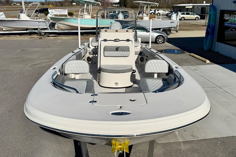 Slide: The Image of 2025 Carolina Skiff 21 Ultra Elite boat interior with stylish seating and modern design. - 9