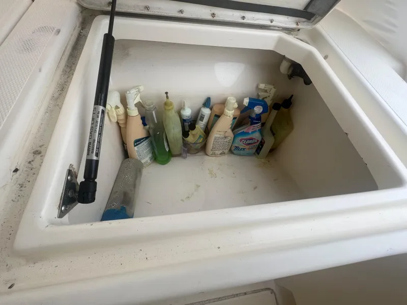 Slide: The Image of Storage compartment on 1998 World Cat 270TE boat with cleaning supplies. - 33