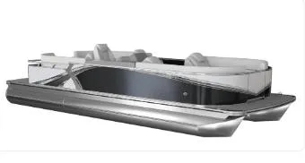 The Image of 2025 Avalon LSZ Quad Lounger Shift pontoon boat on trailer, side view. - 0