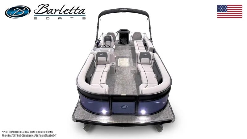Slide: The Image of 2025 Barletta Aria 24CC pontoon boat with spacious seating and sleek design. - 6