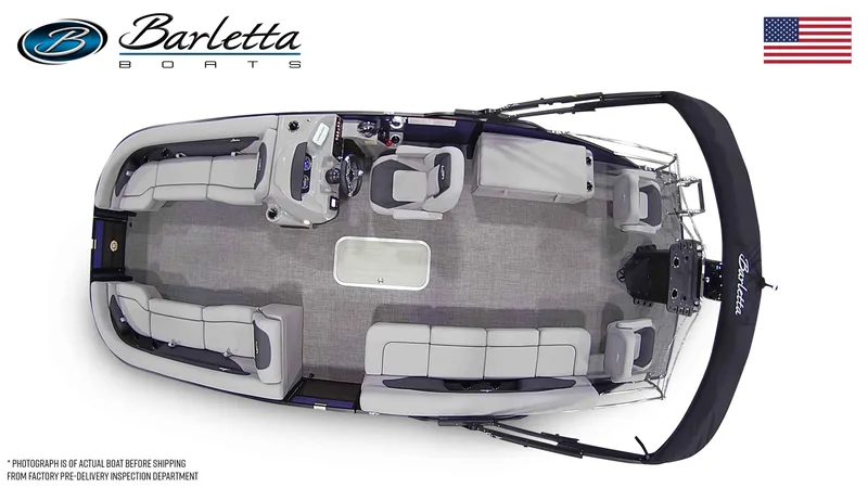 Slide: The Image of Top view of 2025 Barletta Aria 24CC pontoon boat with seating layout. - 7