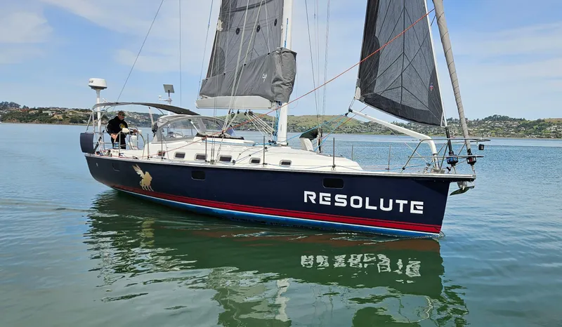 Slide: The Image of Sailing yacht "Resolute" on calm water, Blue Jacket 40 model, 2015. - 0