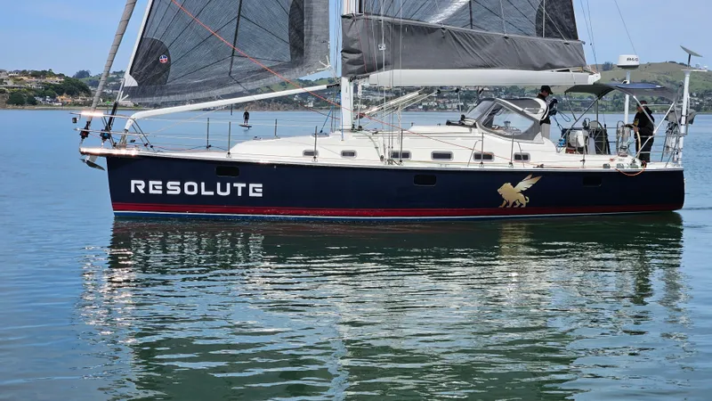Slide: The Image of Sailing yacht "Resolute" on calm waters, Blue Jacket 40 model, 2015. - 28