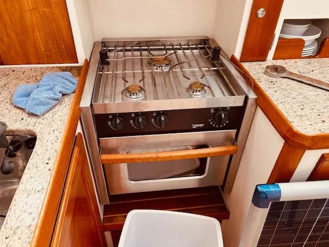 Slide: The Image of Stainless steel stove and oven in 2006 Robert Perry Far Harbour 39 yacht kitchen. - 22