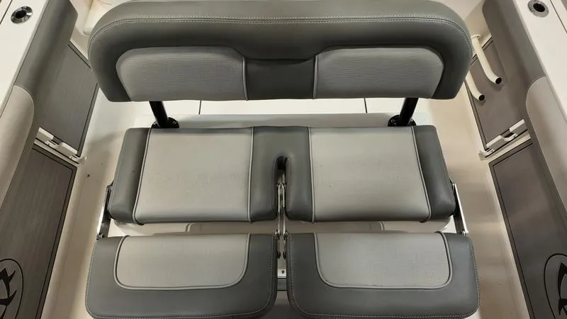 Slide: The Image of 2024 Sea Born LX 24 LE boat seating, gray upholstery, modern design. - 21
