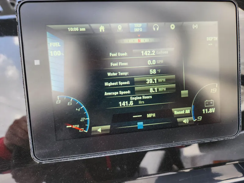 Slide: The Image of Yamaha Boats AR190 2017 dashboard displaying fuel, speed, and engine data. - 24