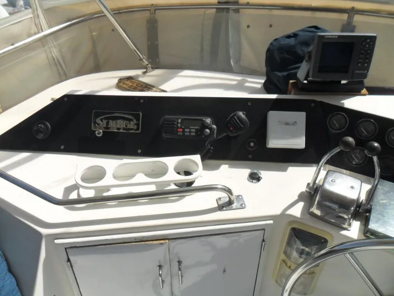 Slide: The Image of 1986 Symbol Yachtfisher helm with navigation equipment and controls. - 29