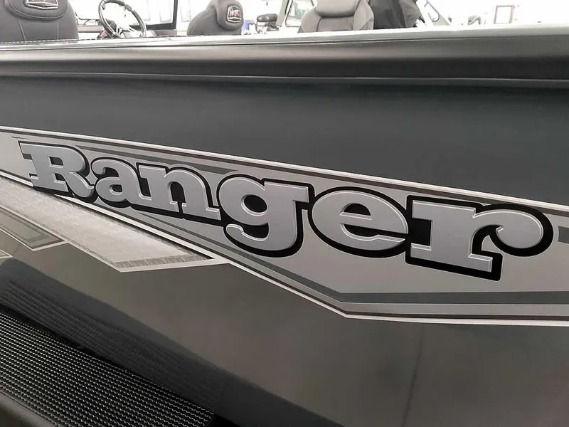 Slide: The Image of 2025 Ranger VX1988 WT boat with bold logo on side panel. - 10