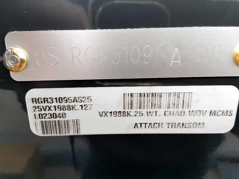 Slide: The Image of Ranger VX1988 WT 2025 model identification plate with serial numbers and barcodes. - 13