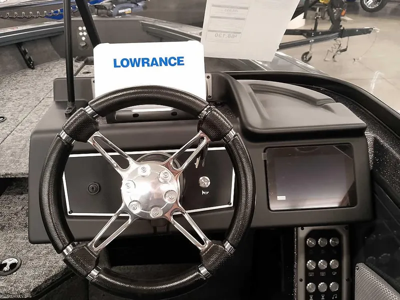 Slide: The Image of Steering console of 2025 Ranger VX1988 WT boat with Lowrance electronics. - 33