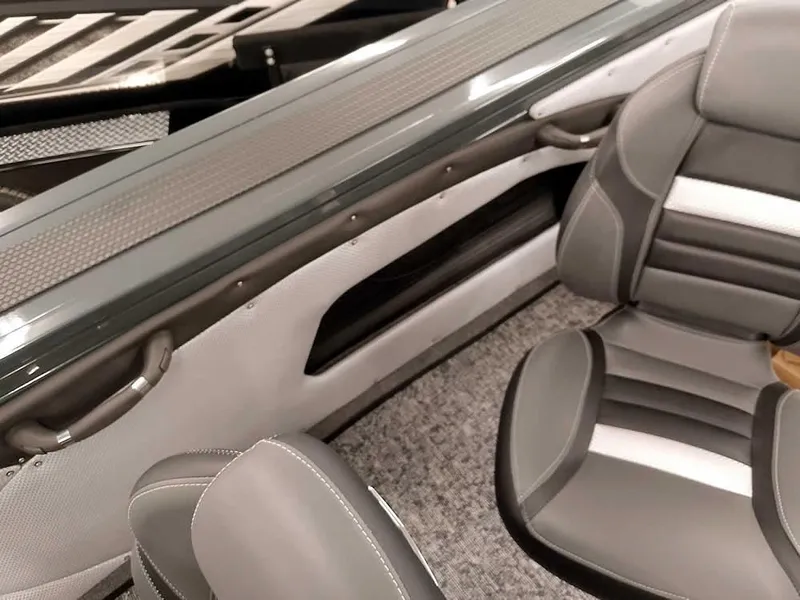 Slide: The Image of 2025 Ranger VX1988 WT boat interior with sleek gray seating and modern design. - 35