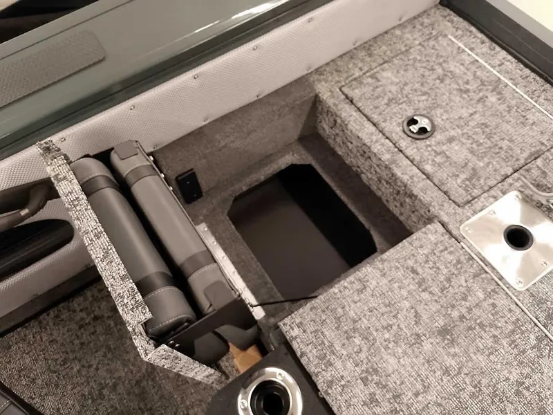 Slide: The Image of 2025 Ranger VX1988 WT boat interior with storage compartments and seating. - 40