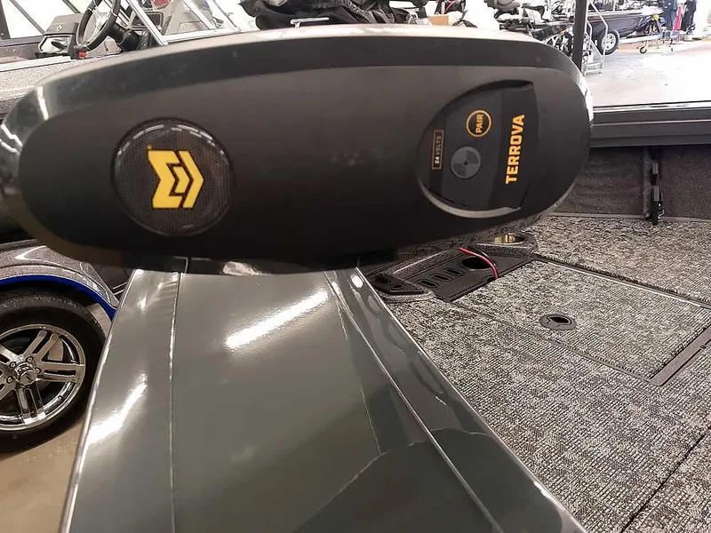 Slide: The Image of Close-up of a 2025 Ranger VX1988 WT boat's Terrova trolling motor. - 8