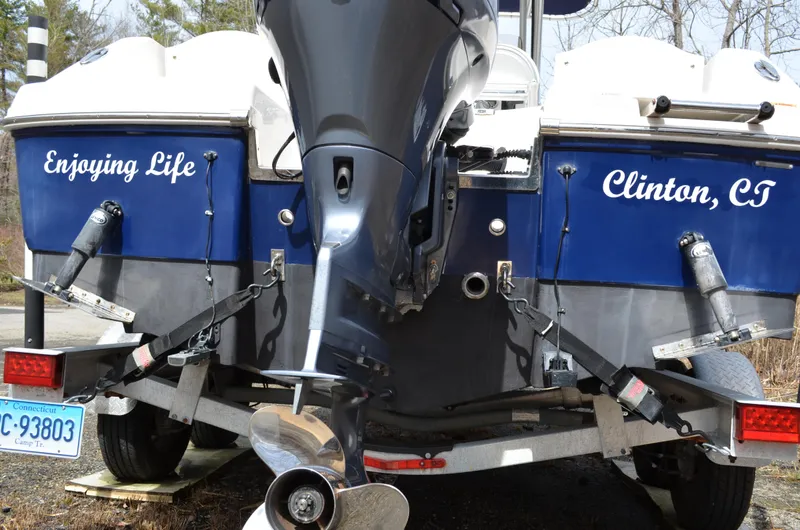 Slide: The Image of 2018 Robalo R200 Center Console boat with "Enjoying Life" text, Clinton, CT location. - 41