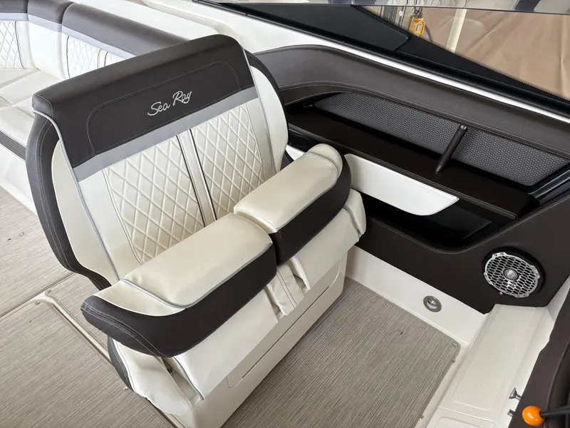 Slide: The Image of Luxurious interior of 2017 Sea Ray SLX 310 boat with elegant seating. - 27