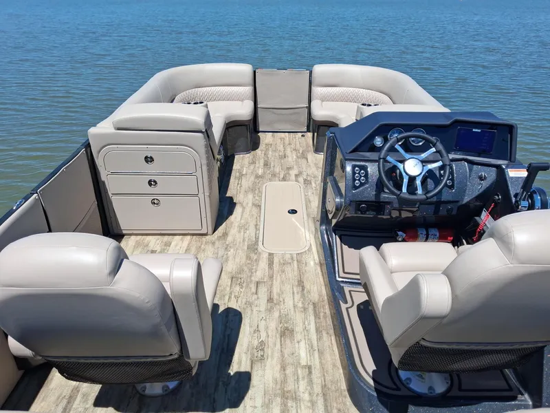 Slide: The Image of Interior of Crest Caribbean 230 SLRC pontoon boat, model year 2025. - 3