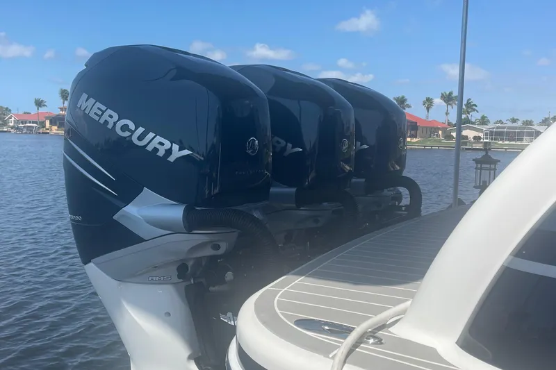 Slide: The Image of 2020 Formula 350 Crossover Bowrider OB with Mercury outboard engines on a sunny day. - 9
