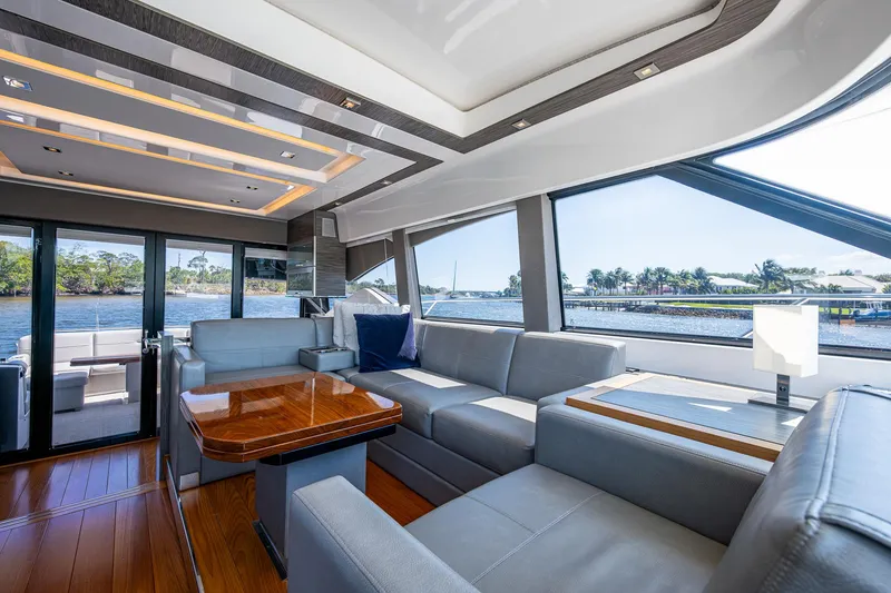 Slide: The Image of Luxurious interior of 2020 Tiara Yachts C53 Coupe with elegant seating and scenic views. - 20