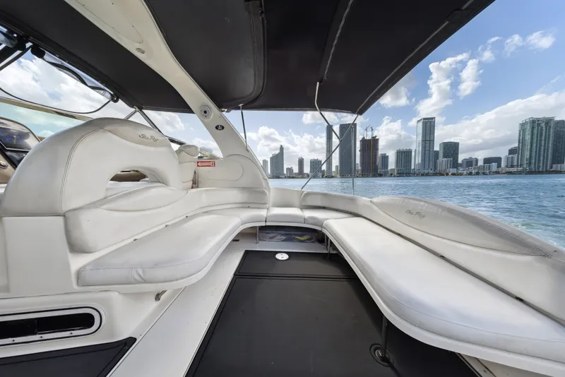 Slide: The Image of 2003 Sea Ray 380 Sundancer interior with city skyline view. - 6