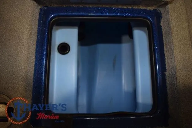 Slide: The Image of Livewell compartment in a 2019 Nitro Z19 boat, featuring a blue interior. - 31
