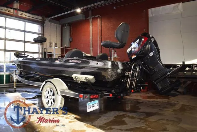 Slide: The Image of 2016 Stratos 176 VLO™ boat on trailer in Thayer's Marine showroom. - 3