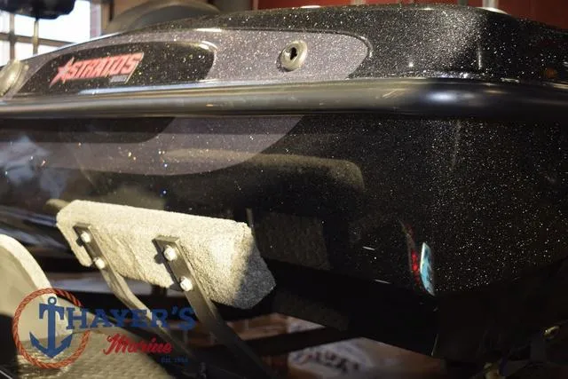 Slide: The Image of 2016 Stratos 176 VLO™ boat, black finish, displayed at Thayer's Marine showroom. - 34