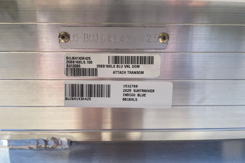 Slide: The Image of 2025 Sun Tracker Bass Buggy 16 XL Select identification plate with serial numbers. - 76