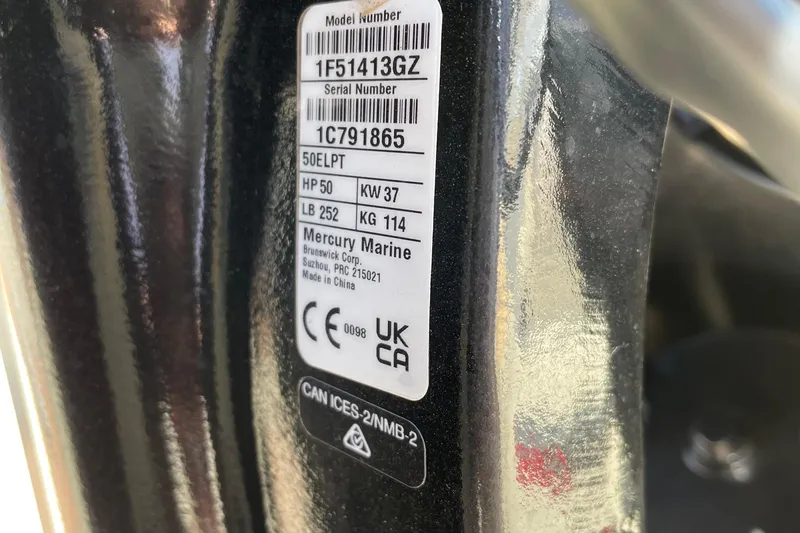 Slide: The Image of Label on Mercury Marine engine, model 50ELPT, 50 HP, for 2025 Sun Tracker Bass Buggy 16 XL Select. - 77
