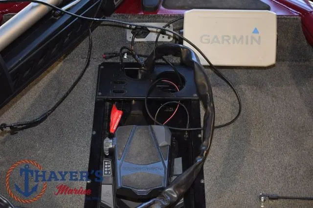 Slide: The Image of 2021 Tracker Pro Team 175 boat with Garmin electronics and Thayer's Marine branding. - 27