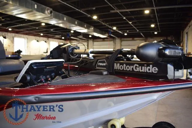 Slide: The Image of 2021 Tracker Pro Team 175 boat with MotorGuide trolling motor at Thayer's Marine showroom. - 29