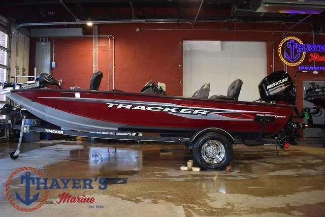 Slide: The Image of 2021 Tracker Pro Team 175 boat displayed at Thayer's Marine showroom. - 5