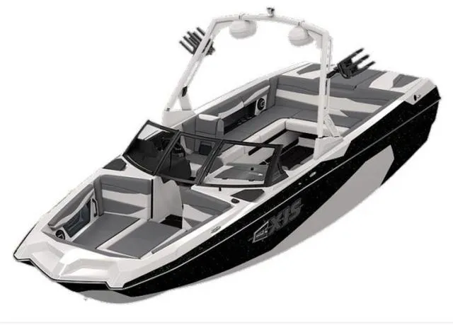 Slide: The Image of 2025 Axis Wake Research A245 boat, sleek design, spacious seating, modern wakeboard tower. - 4