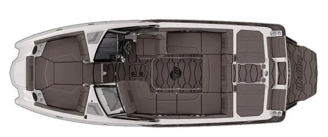 Slide: The Image of 2025 Malibu 22 MXZ boat interior layout, featuring spacious seating and modern design. - 4