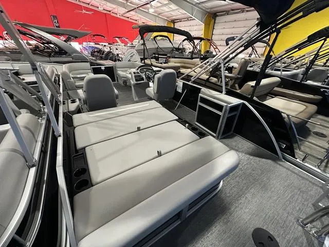 Slide: The Image of 2025 Godfrey Pontoons Xperience 2286 SFLX interior with spacious seating and modern design. - 13