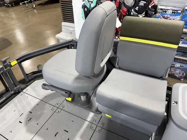 Slide: The Image of 2025 Sea-Doo Switch™ Fish 21 interior seating, featuring gray upholstery and modern design. - 14